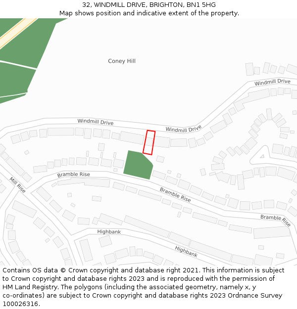 32, WINDMILL DRIVE, BRIGHTON, BN1 5HG: Location map and indicative extent of plot