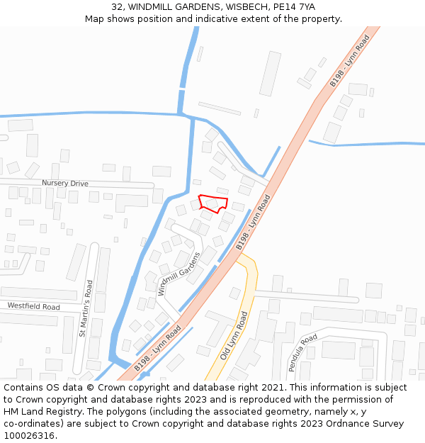 32, WINDMILL GARDENS, WISBECH, PE14 7YA: Location map and indicative extent of plot