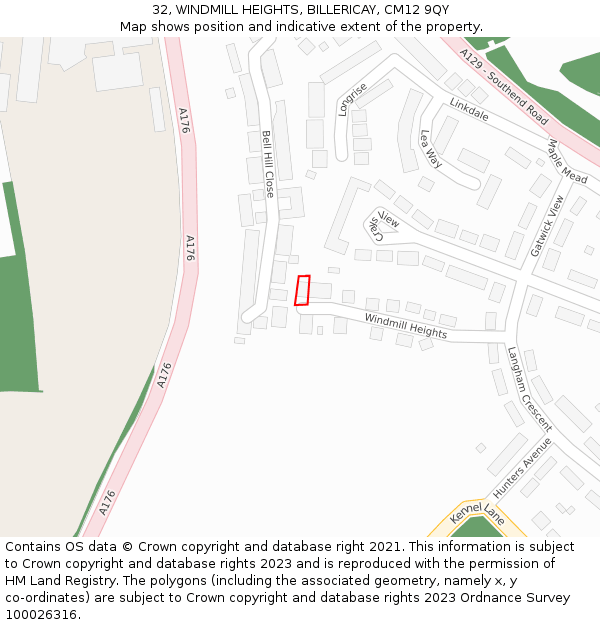 32, WINDMILL HEIGHTS, BILLERICAY, CM12 9QY: Location map and indicative extent of plot