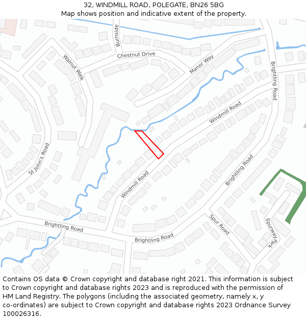 32, WINDMILL ROAD, POLEGATE, BN26 5BG: Location map and indicative extent of plot