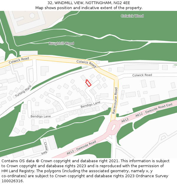 32, WINDMILL VIEW, NOTTINGHAM, NG2 4EE: Location map and indicative extent of plot