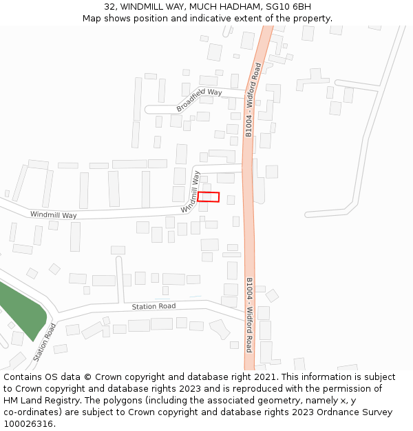 32, WINDMILL WAY, MUCH HADHAM, SG10 6BH: Location map and indicative extent of plot