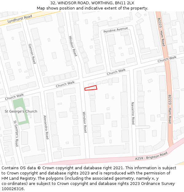 32, WINDSOR ROAD, WORTHING, BN11 2LX: Location map and indicative extent of plot