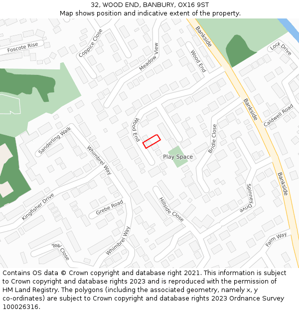 32, WOOD END, BANBURY, OX16 9ST: Location map and indicative extent of plot