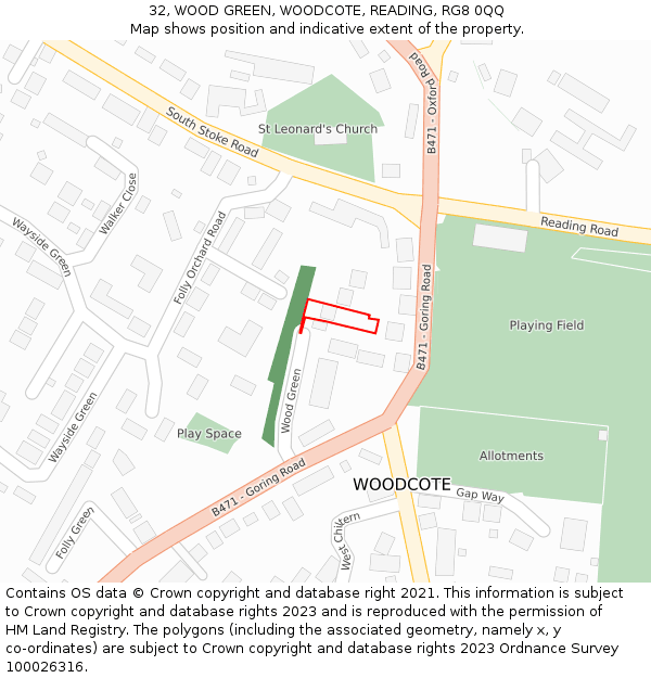 32, WOOD GREEN, WOODCOTE, READING, RG8 0QQ: Location map and indicative extent of plot