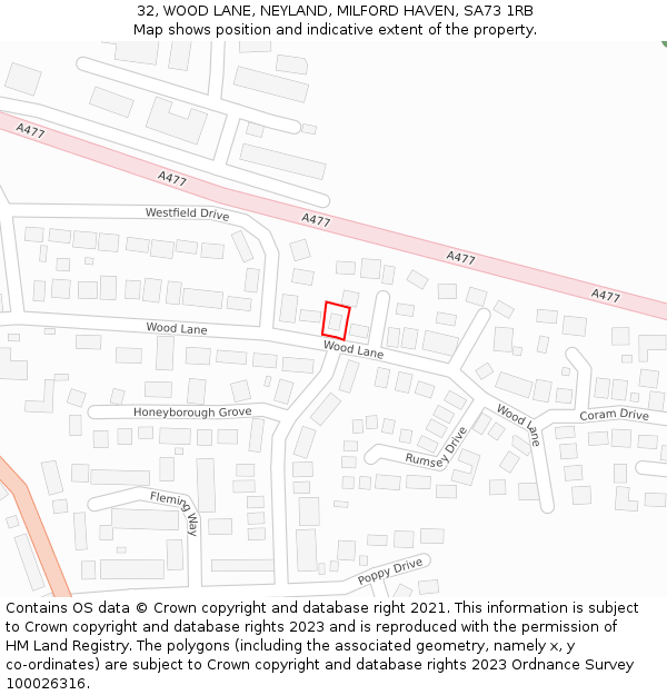 32, WOOD LANE, NEYLAND, MILFORD HAVEN, SA73 1RB: Location map and indicative extent of plot