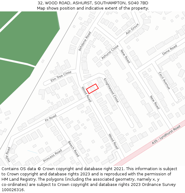 32, WOOD ROAD, ASHURST, SOUTHAMPTON, SO40 7BD: Location map and indicative extent of plot