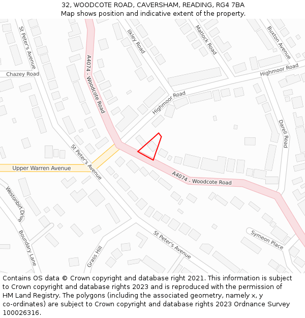 32, WOODCOTE ROAD, CAVERSHAM, READING, RG4 7BA: Location map and indicative extent of plot