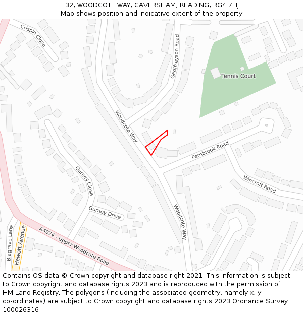 32, WOODCOTE WAY, CAVERSHAM, READING, RG4 7HJ: Location map and indicative extent of plot