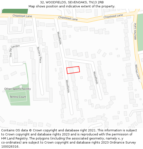 32, WOODFIELDS, SEVENOAKS, TN13 2RB: Location map and indicative extent of plot