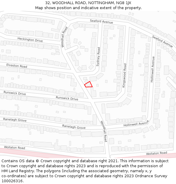 32, WOODHALL ROAD, NOTTINGHAM, NG8 1JX: Location map and indicative extent of plot