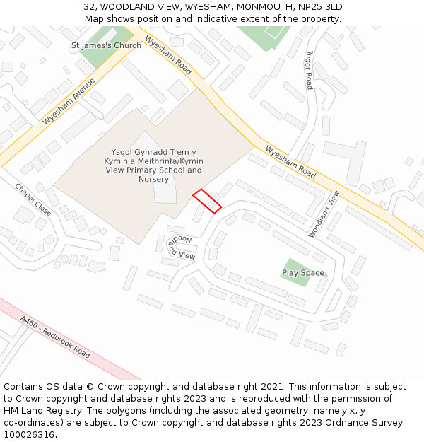 32, WOODLAND VIEW, WYESHAM, MONMOUTH, NP25 3LD: Location map and indicative extent of plot