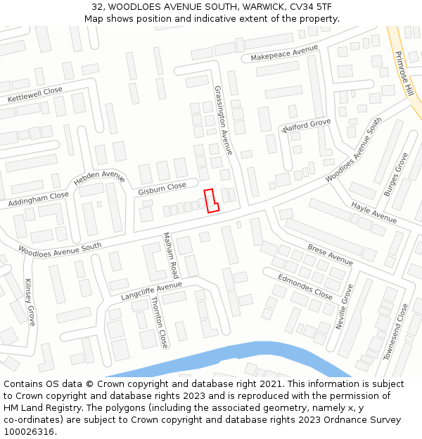 32, WOODLOES AVENUE SOUTH, WARWICK, CV34 5TF: Location map and indicative extent of plot