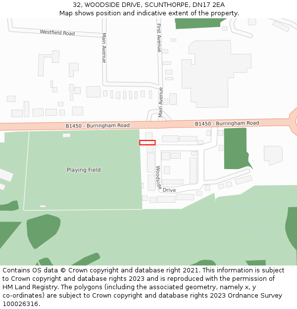 32, WOODSIDE DRIVE, SCUNTHORPE, DN17 2EA: Location map and indicative extent of plot