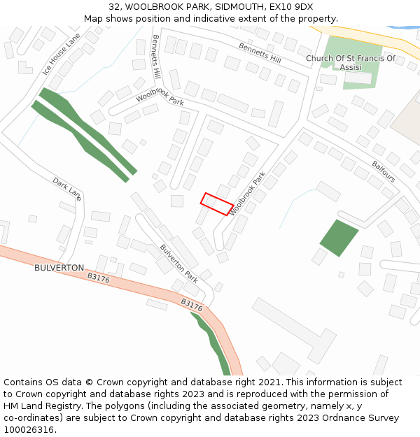 32, WOOLBROOK PARK, SIDMOUTH, EX10 9DX: Location map and indicative extent of plot