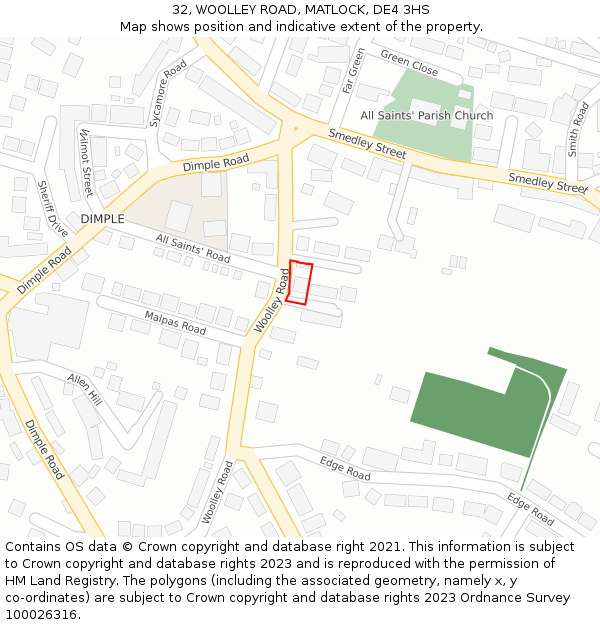 32, WOOLLEY ROAD, MATLOCK, DE4 3HS: Location map and indicative extent of plot