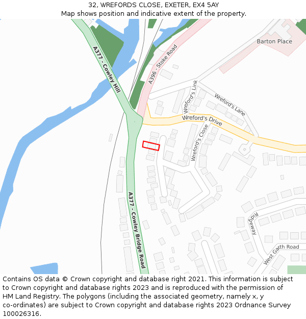 32, WREFORDS CLOSE, EXETER, EX4 5AY: Location map and indicative extent of plot