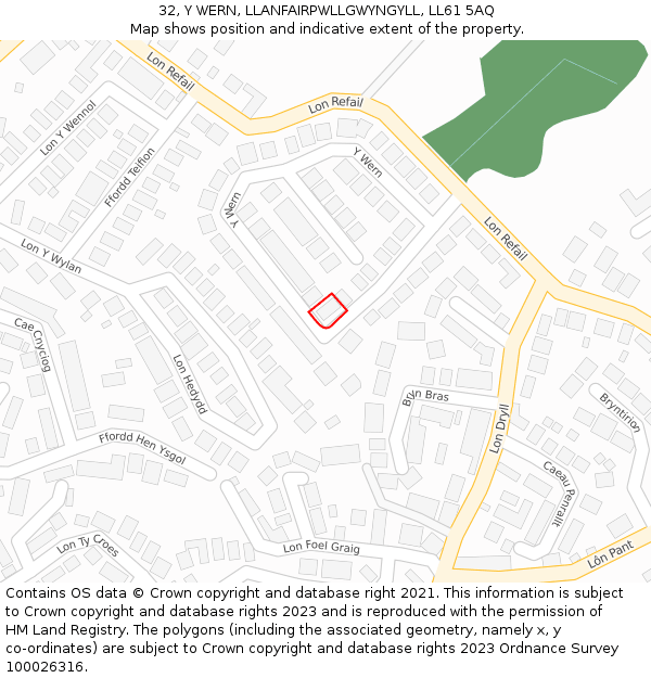 32, Y WERN, LLANFAIRPWLLGWYNGYLL, LL61 5AQ: Location map and indicative extent of plot