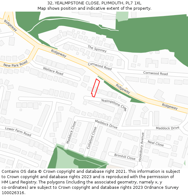 32, YEALMPSTONE CLOSE, PLYMOUTH, PL7 1XL: Location map and indicative extent of plot