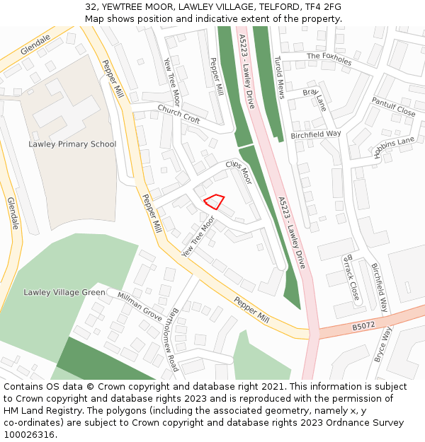 32, YEWTREE MOOR, LAWLEY VILLAGE, TELFORD, TF4 2FG: Location map and indicative extent of plot