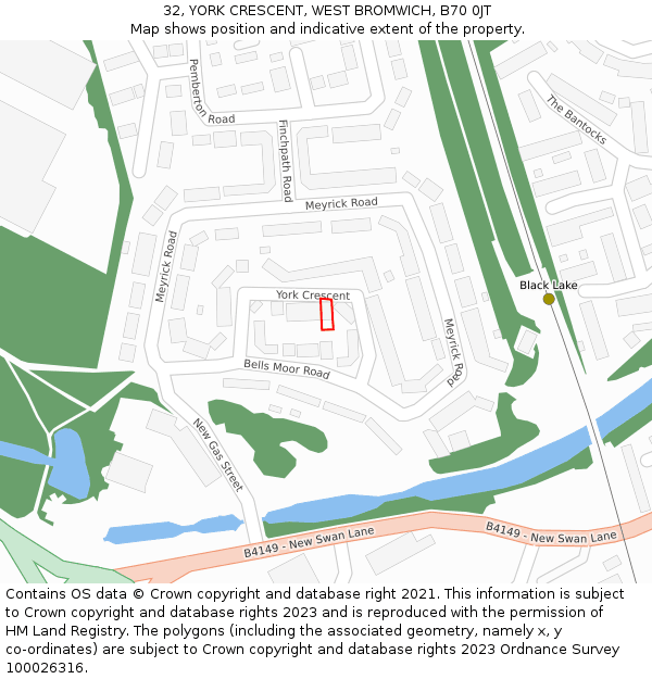 32, YORK CRESCENT, WEST BROMWICH, B70 0JT: Location map and indicative extent of plot