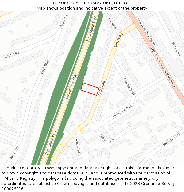 32, YORK ROAD, BROADSTONE, BH18 8ET: Location map and indicative extent of plot