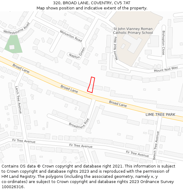 320, BROAD LANE, COVENTRY, CV5 7AT: Location map and indicative extent of plot