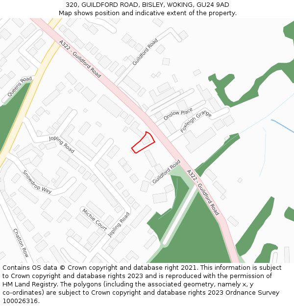 320, GUILDFORD ROAD, BISLEY, WOKING, GU24 9AD: Location map and indicative extent of plot