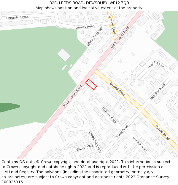 320, LEEDS ROAD, DEWSBURY, WF12 7QB: Location map and indicative extent of plot
