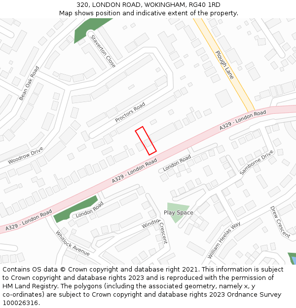 320, LONDON ROAD, WOKINGHAM, RG40 1RD: Location map and indicative extent of plot