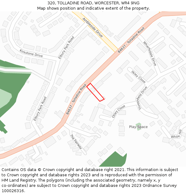 320, TOLLADINE ROAD, WORCESTER, WR4 9NG: Location map and indicative extent of plot