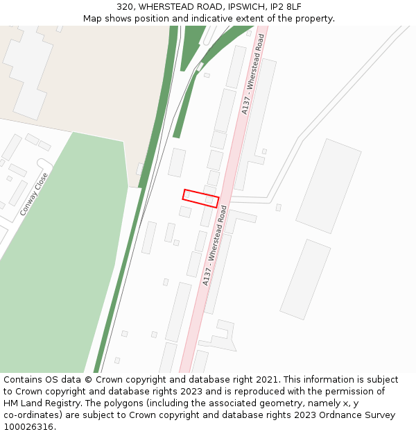 320, WHERSTEAD ROAD, IPSWICH, IP2 8LF: Location map and indicative extent of plot