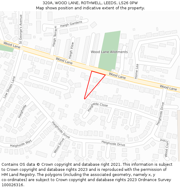 320A, WOOD LANE, ROTHWELL, LEEDS, LS26 0PW: Location map and indicative extent of plot
