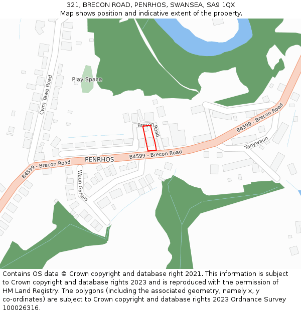 321, BRECON ROAD, PENRHOS, SWANSEA, SA9 1QX: Location map and indicative extent of plot