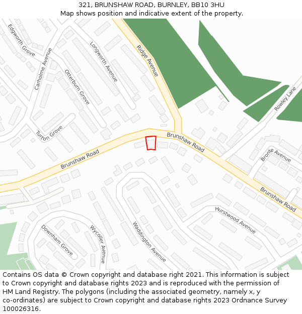 321, BRUNSHAW ROAD, BURNLEY, BB10 3HU: Location map and indicative extent of plot