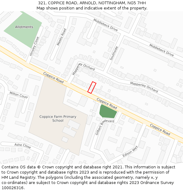 321, COPPICE ROAD, ARNOLD, NOTTINGHAM, NG5 7HH: Location map and indicative extent of plot