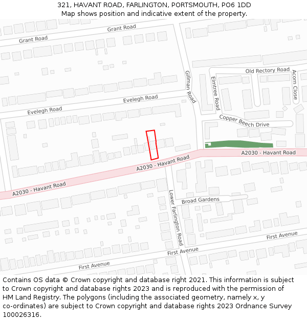 321, HAVANT ROAD, FARLINGTON, PORTSMOUTH, PO6 1DD: Location map and indicative extent of plot