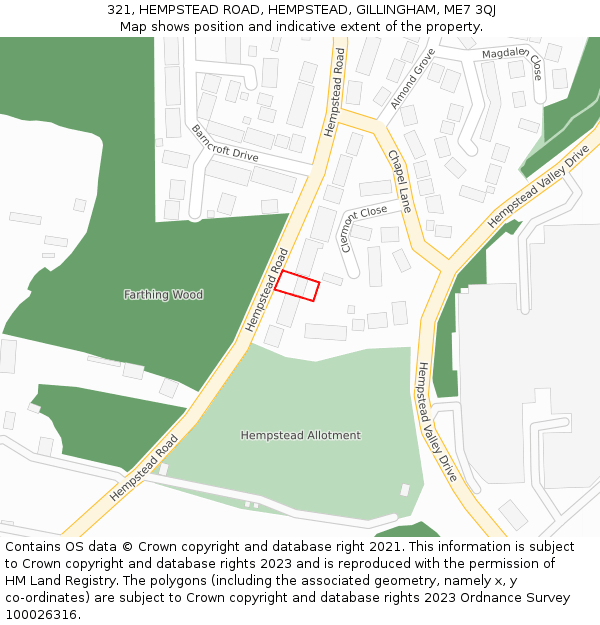 321, HEMPSTEAD ROAD, HEMPSTEAD, GILLINGHAM, ME7 3QJ: Location map and indicative extent of plot