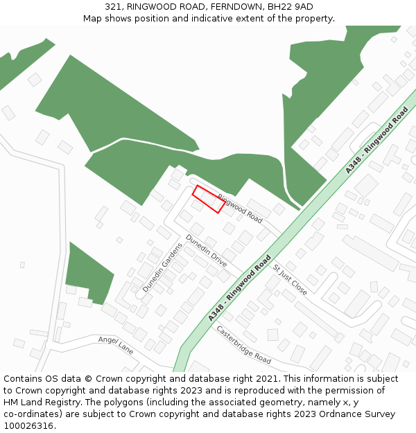 321, RINGWOOD ROAD, FERNDOWN, BH22 9AD: Location map and indicative extent of plot