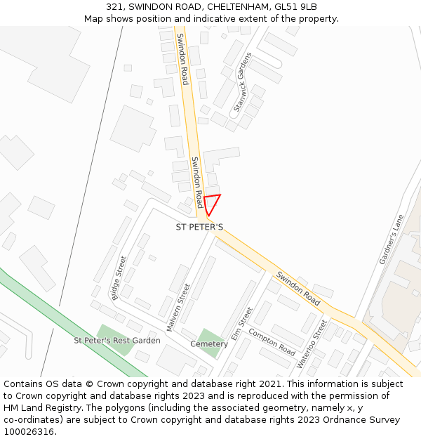 321, SWINDON ROAD, CHELTENHAM, GL51 9LB: Location map and indicative extent of plot