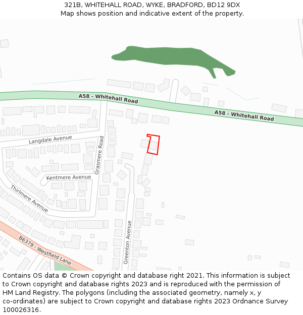 321B, WHITEHALL ROAD, WYKE, BRADFORD, BD12 9DX: Location map and indicative extent of plot