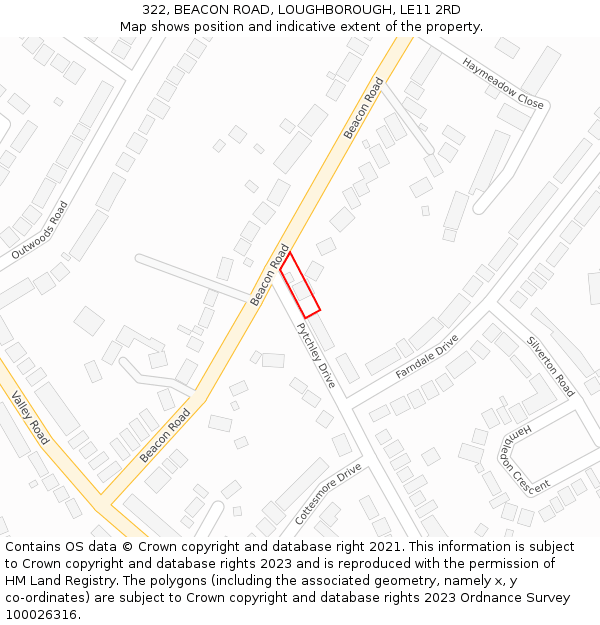 322, BEACON ROAD, LOUGHBOROUGH, LE11 2RD: Location map and indicative extent of plot