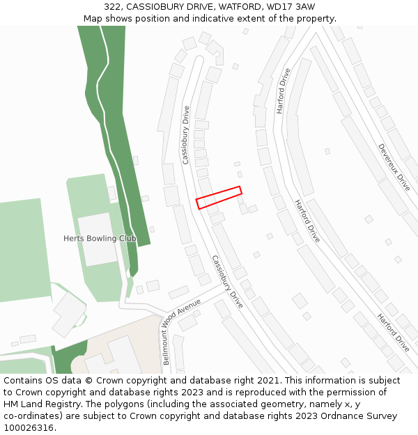 322, CASSIOBURY DRIVE, WATFORD, WD17 3AW: Location map and indicative extent of plot