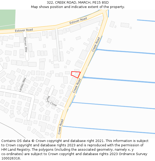 322, CREEK ROAD, MARCH, PE15 8SD: Location map and indicative extent of plot