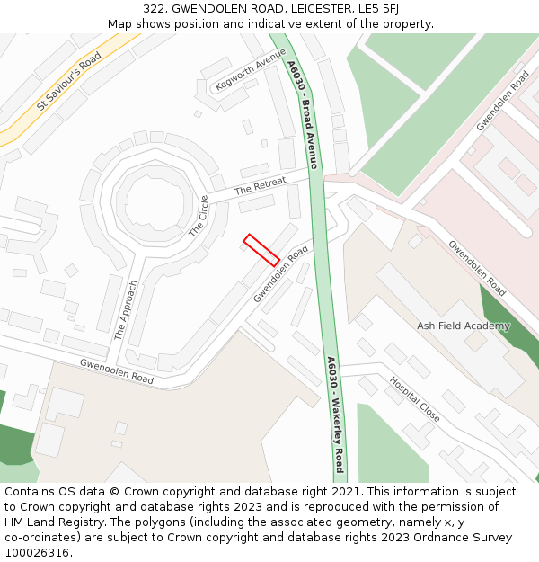 322, GWENDOLEN ROAD, LEICESTER, LE5 5FJ: Location map and indicative extent of plot