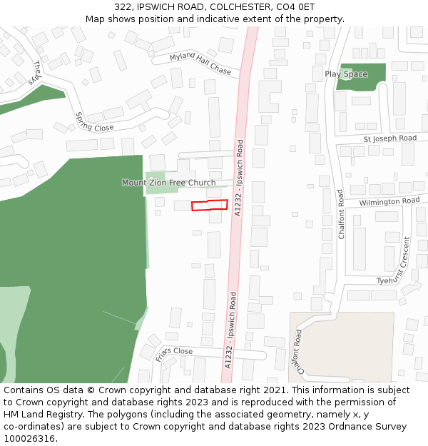 322, IPSWICH ROAD, COLCHESTER, CO4 0ET: Location map and indicative extent of plot