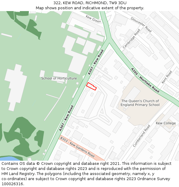 322, KEW ROAD, RICHMOND, TW9 3DU: Location map and indicative extent of plot