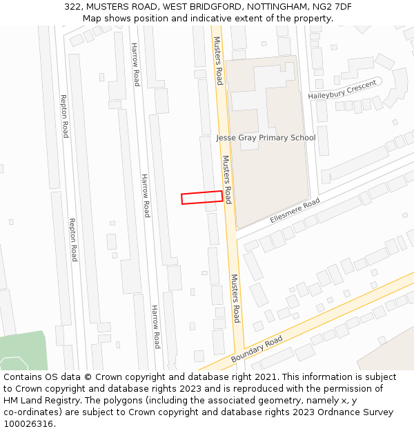 322, MUSTERS ROAD, WEST BRIDGFORD, NOTTINGHAM, NG2 7DF: Location map and indicative extent of plot