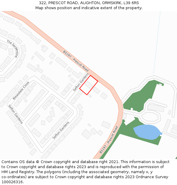 322, PRESCOT ROAD, AUGHTON, ORMSKIRK, L39 6RS: Location map and indicative extent of plot