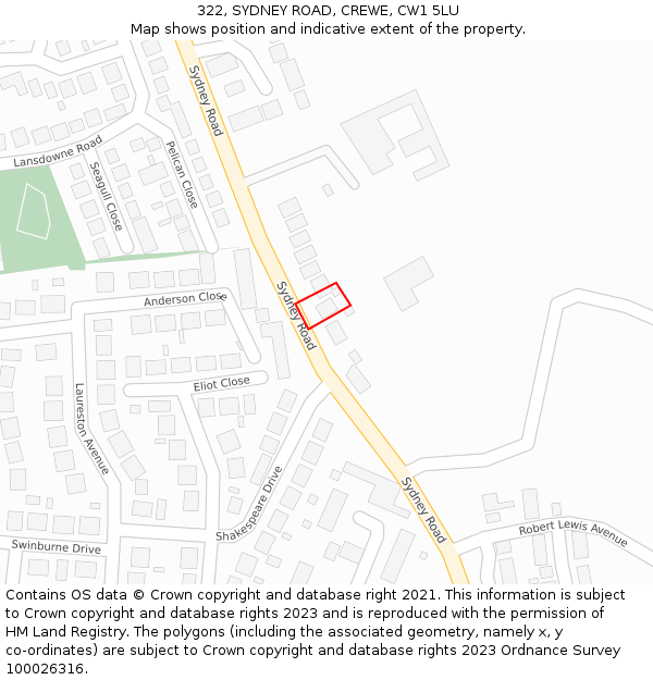 322, SYDNEY ROAD, CREWE, CW1 5LU: Location map and indicative extent of plot